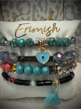 New ERIMISH Bracelets 4 Pc- Blue & Coral - Custom Regular, Kids or Extended Size